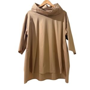 COS Tan Funnel Neck Oversized Tunic Top Blouse Cotton Blend Sz 12 EUR 42 Large
